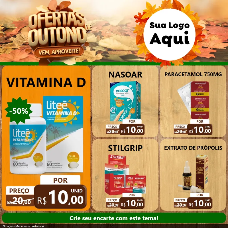 Modelo de Rede Social para Feed Facebook com o tema Ofertas de Outono - Vem, Aproveite! para Farmácia