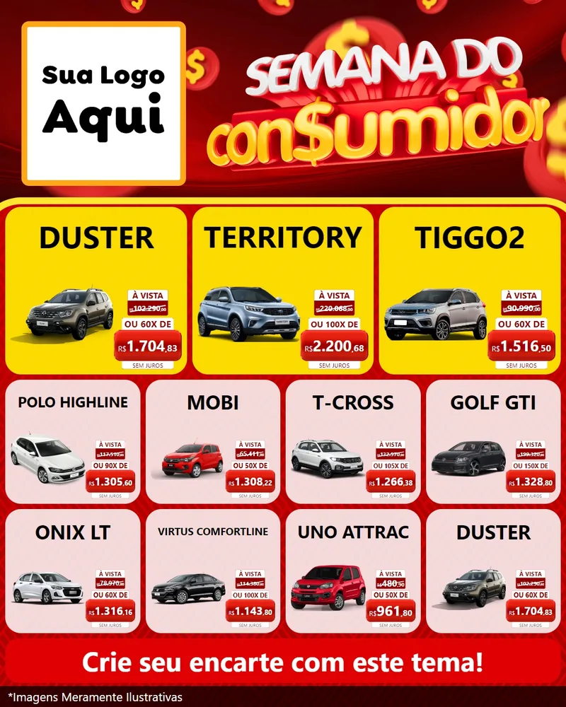 Modelo de Rede Social para Feed Instagram com o tema Semana do Consumidor para Concessionaria de Carros
