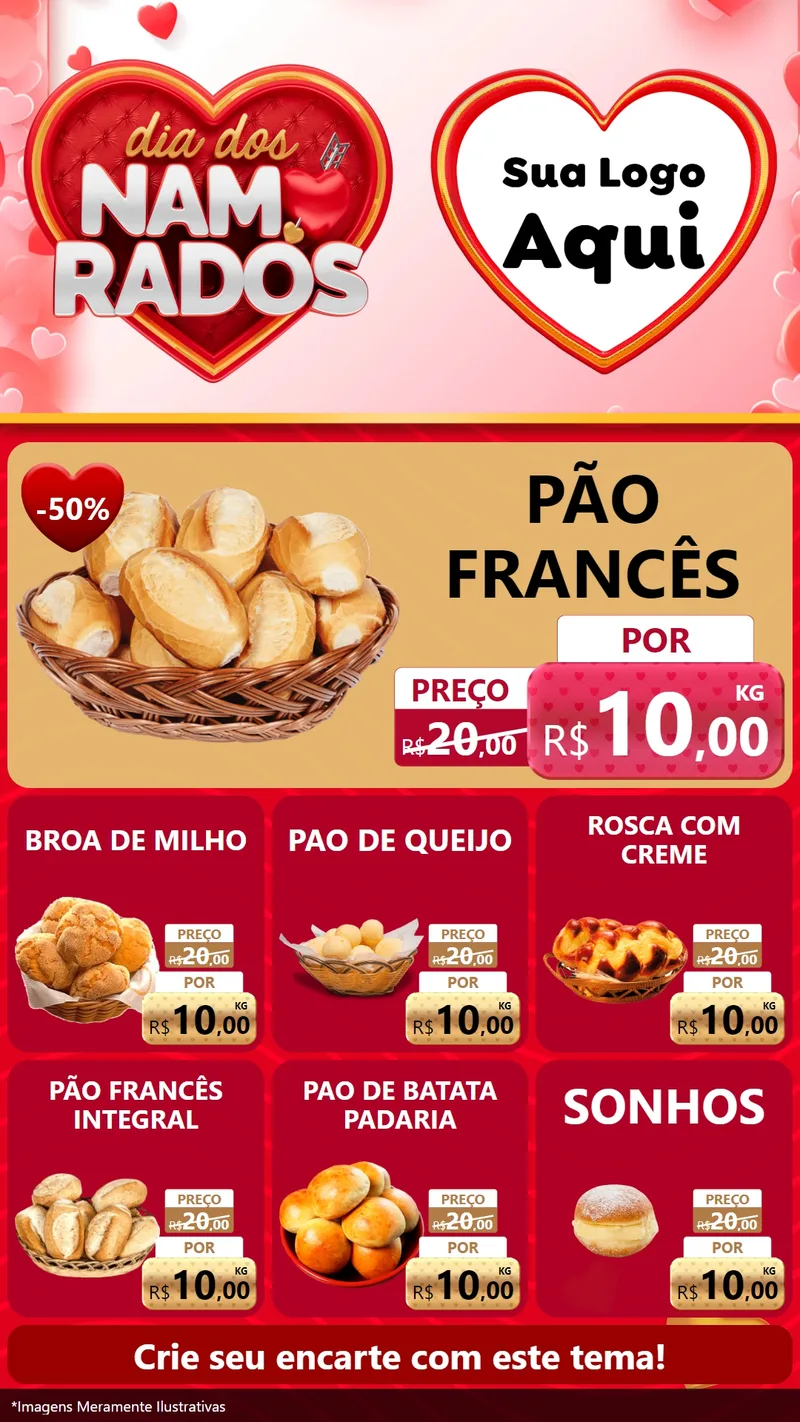 Modelo de Rede Social para Stories com o tema Dia dos Namorados para Padaria