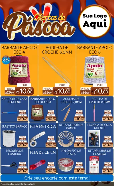 Modelo de Encarte para Encarte Grande com o tema Ofertas de Páscoa para Armarinho e Aviamentos