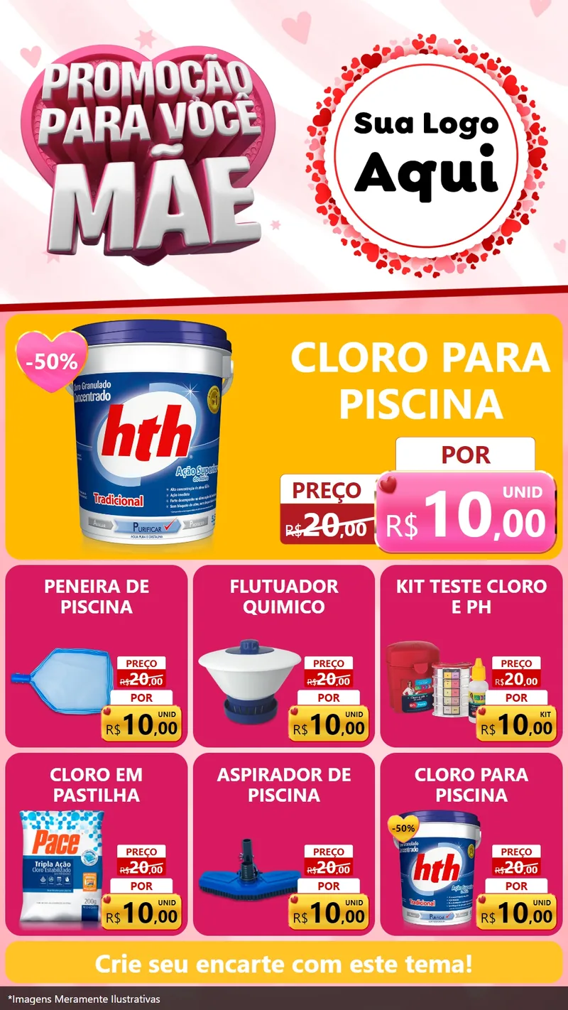 Modelo de Rede Social para Stories com o tema Promoção Para Você Mãe para Produtos para Piscina