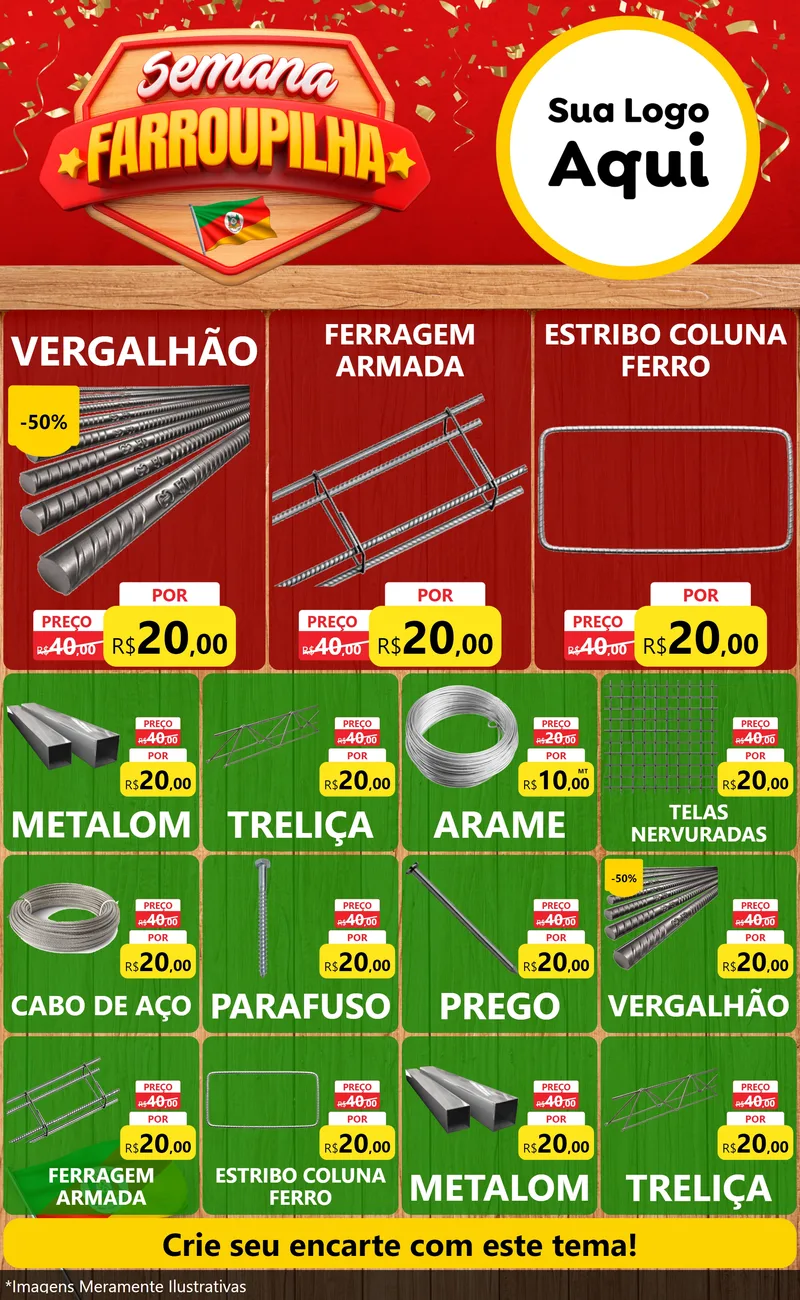 Modelo de Encarte para Encarte Grande com o tema Semana Farroupilha para Ferragens