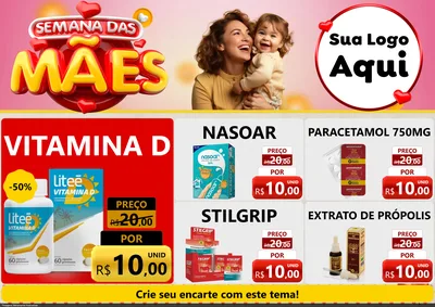 Modelo de Encarte para Encarte A4 Horizontal com o tema Semana das Mães para Farmácia
