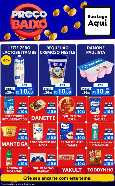 Modelo de Encarte para Encarte Grande com o tema Preço Baixo para Frios e Laticínios