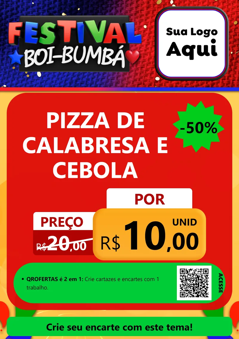 Modelo de Cartaz para Cartaz A4 Vertical com o tema Festival Boi-Bumbá para Pizzaria