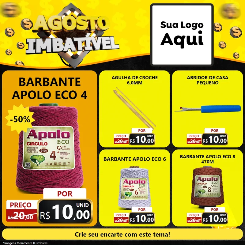 Modelo de Rede Social para Feed Facebook com o tema Agosto Imbatível para Armarinho e Aviamentos