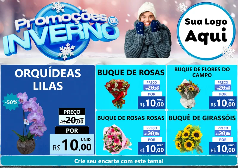 Modelo de Encarte para Encarte A4 Horizontal com o tema Promoções de Inverno para Floricultura e jardim