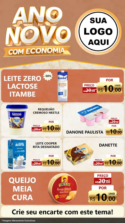 Modelo de TV para TV Vertical com o tema Ano Novo Com Economia para Frios e Laticínios