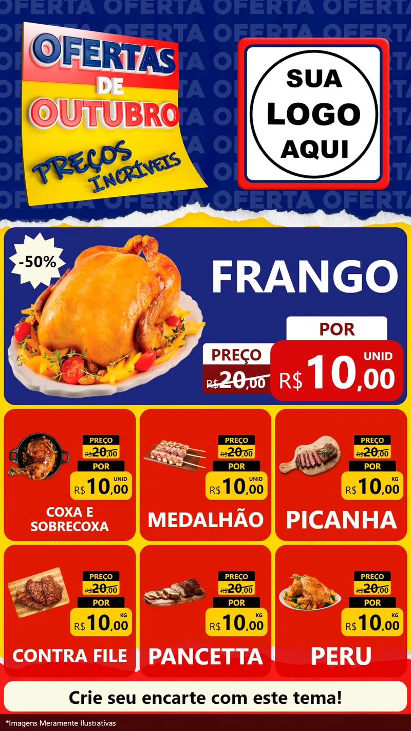 Modelo de Rede Social para Stories com o tema Ofertas de Outubro - Preços Incríveis para Assados