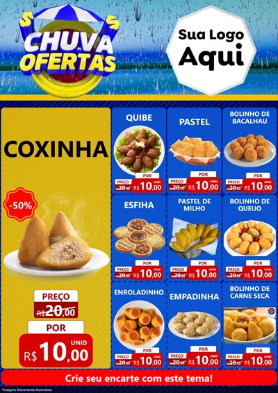 Modelo de Encarte para Encarte A4 Vertical com o tema Chuva de Ofertas para Salgadaria