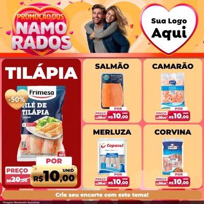 Modelo de Rede Social para Feed Facebook com o tema Promoção dos Namorados para Peixaria