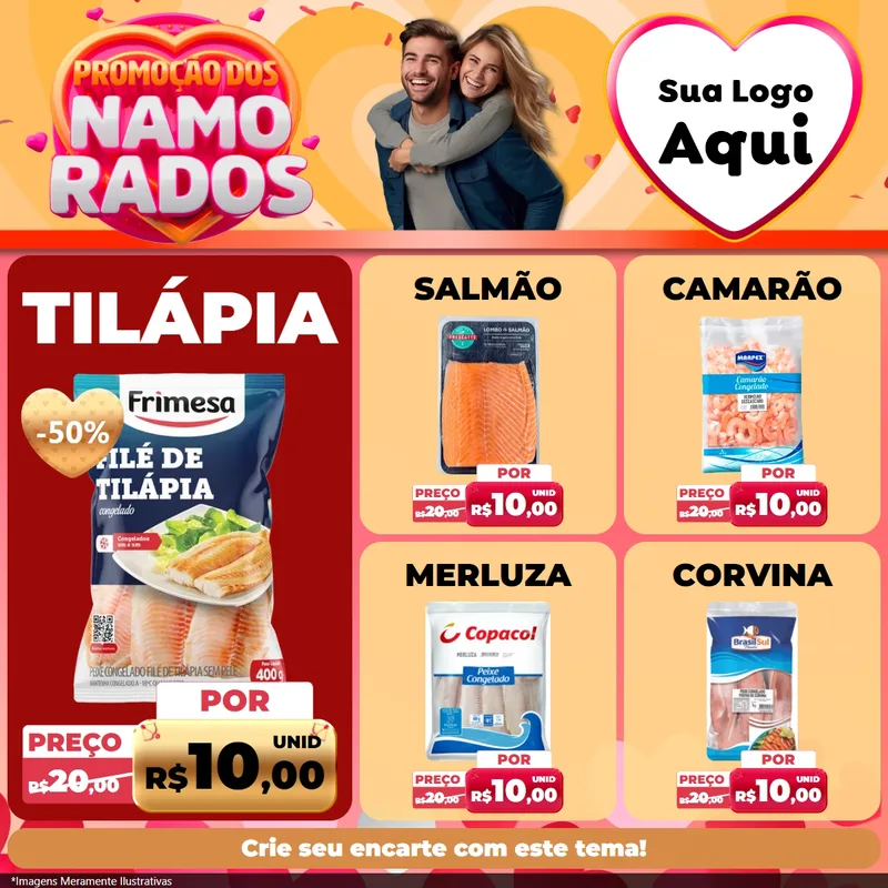Modelo de Rede Social para Feed Facebook com o tema Promoção dos Namorados para Peixaria