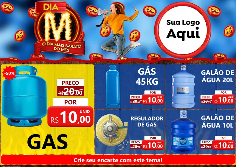 Modelo de Encarte para Encarte A4 Horizontal com o tema Dia M - O Dia Mais Barato Do Mês para Água e gás