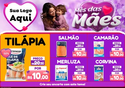 Modelo de Encarte para Encarte A4 Horizontal com o tema Mês das Mães para Peixaria
