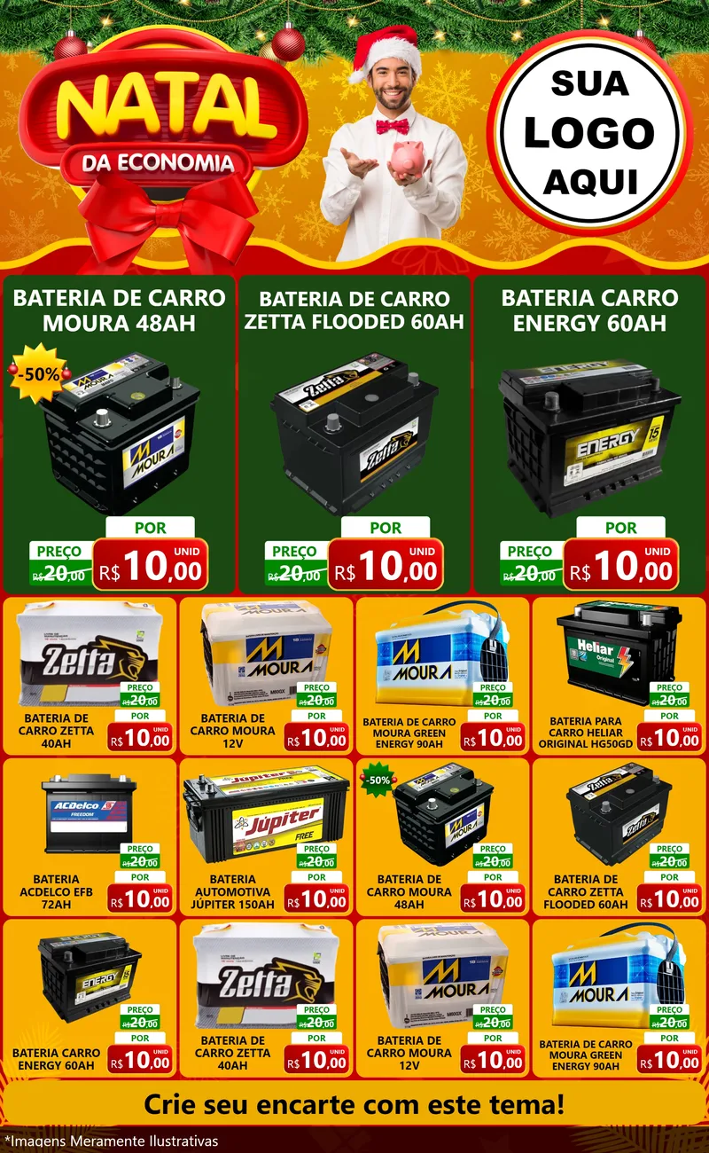 Modelo de Encarte para Encarte Grande com o tema Natal da Economia para Baterias Elétricas
