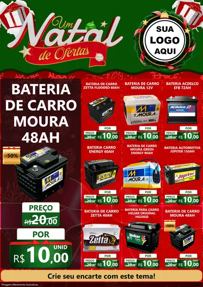 Modelo de Encarte para Encarte A4 Vertical com o tema Um Natal de Ofertas para Baterias Elétricas