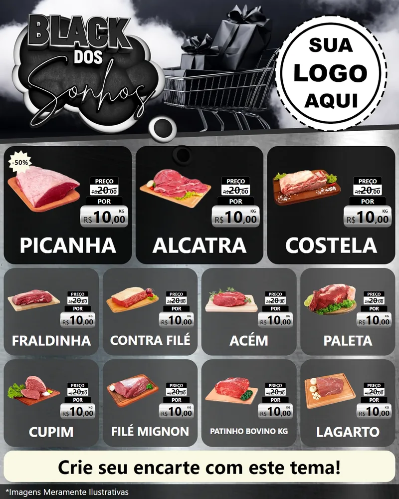 Modelo de Rede Social para Feed Instagram com o tema Black dos Sonhos para Açougue