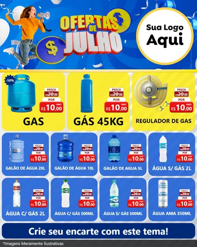 Modelo de Rede Social para Feed Instagram com o tema Ofertas de Julho para Água e gás