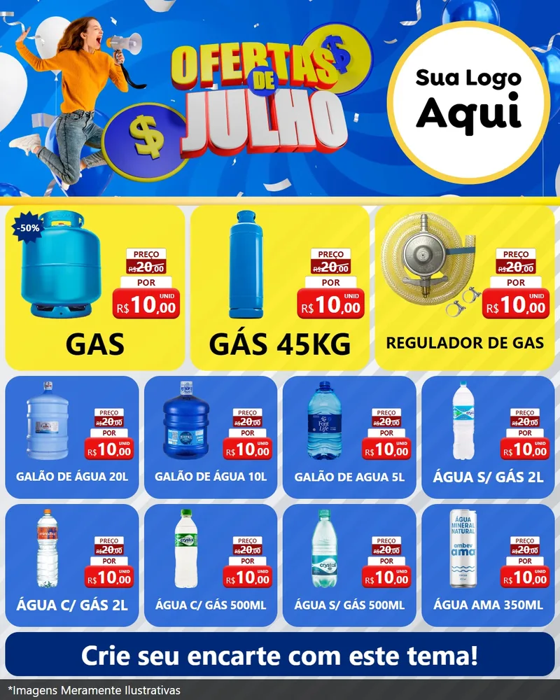 Modelo de Rede Social para Feed Instagram com o tema Ofertas de Julho para Água e gás