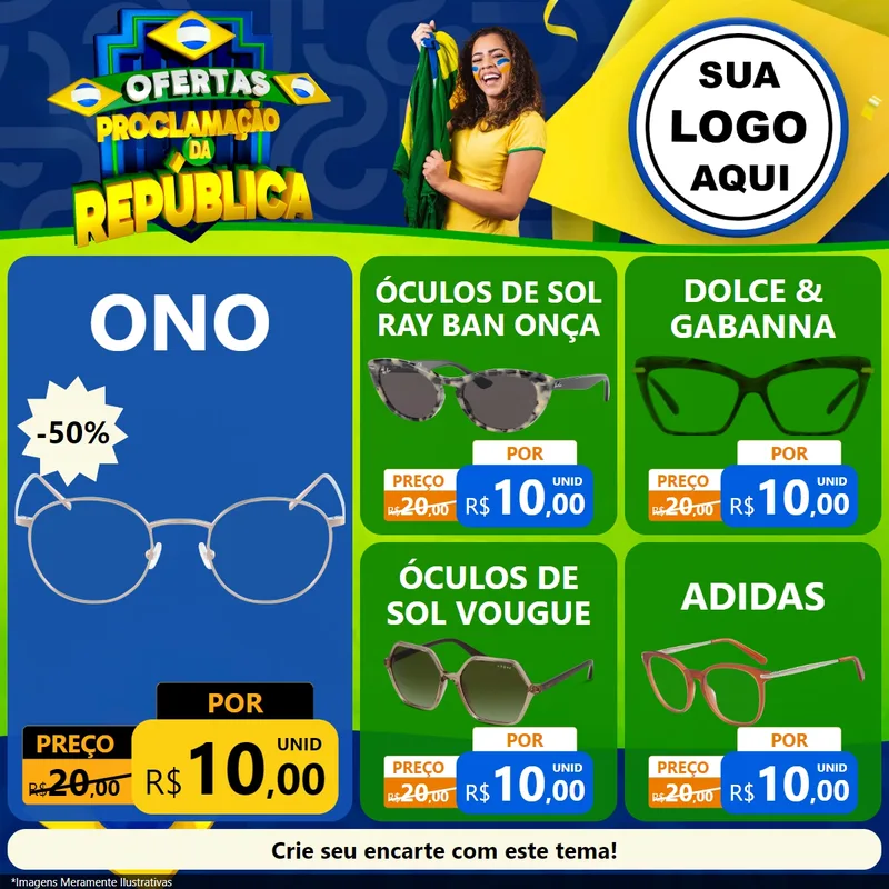 Modelo de Rede Social para Feed Facebook com o tema Ofertas Proclamação da República para Óticas