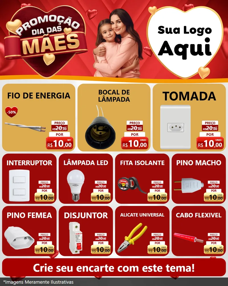 Modelo de Rede Social para Feed Instagram com o tema Promoção Dia das Mães para Materiais Elétricos