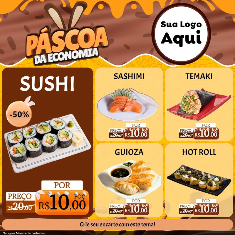 Modelo de Rede Social para Feed Facebook com o tema Páscoa da Economia para Comida japonesa
