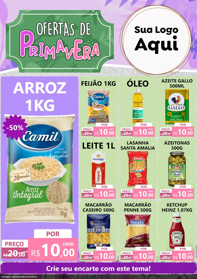Modelo de Encarte para Encarte A4 Vertical com o tema Ofertas de Primavera para Supermercado