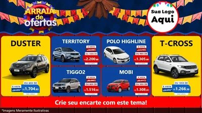 Modelo de TV para TV Horizontal com o tema Arraiá de Ofertas para Concessionaria de Carros