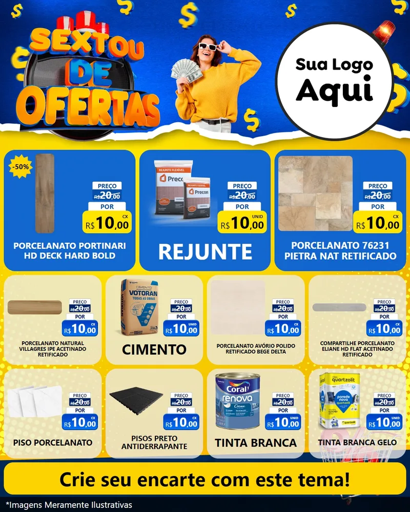 Modelo de Rede Social para Feed Instagram com o tema Sextou de Ofertas para Pisos e revestimentos