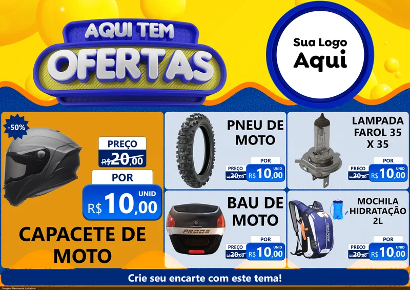 Modelo de Encarte para Encarte A4 Horizontal com o tema Aqui Tem Ofertas para Moto peças
