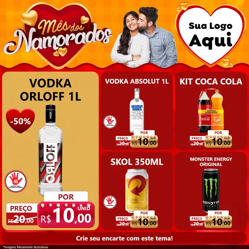 Modelo de Rede Social para Feed Facebook com o tema Mês dos Namorados para Distribuidora de bebidas