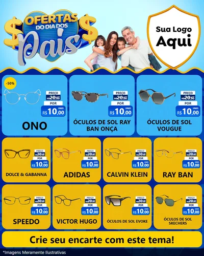 Modelo de Rede Social para Feed Instagram com o tema Ofertas do Dia dos Pais para Óticas