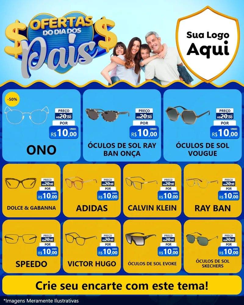 Modelo de Rede Social para Feed Instagram com o tema Ofertas do Dia dos Pais para Óticas