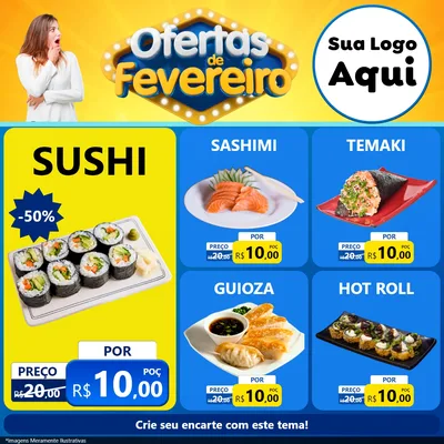 Modelo de Rede Social para Feed Facebook com o tema Ofertas de Fevereiro para Comida japonesa