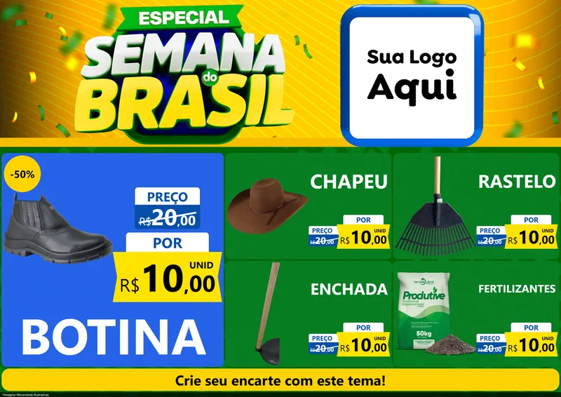 Modelo de Encarte para Encarte A4 Horizontal com o tema Especial Semana do Brasil para Agropecuária