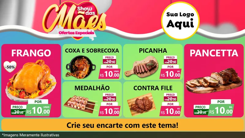 Modelo de TV para TV Horizontal com o tema Show das Mães - Ofertas Especiais para Assados