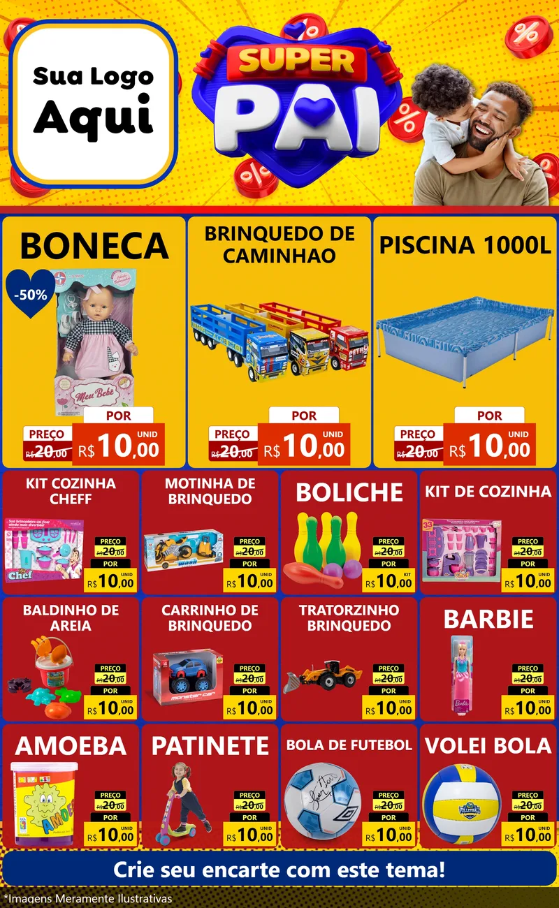 Modelo de Encarte para Encarte Grande com o tema Super Pai para Brinquedos