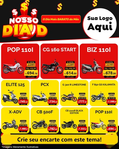 Modelo de Rede Social para Feed Instagram com o tema Nosso Dia D para Concessionaria de Motos