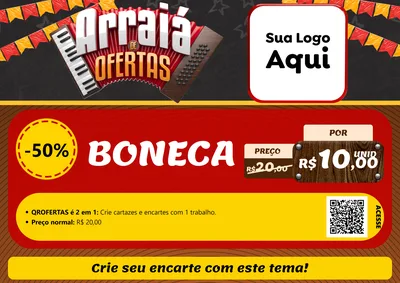 Modelo de Cartaz para Cartaz A4 Horizontal com o tema Arraiá de Ofertas - Junina para Brinquedos