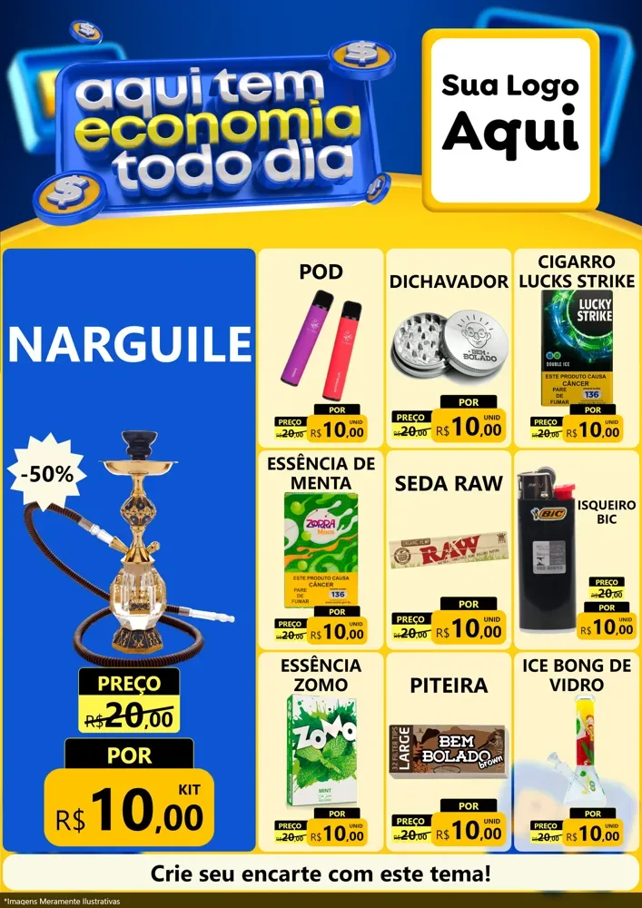 Modelo de Encarte para Encarte A4 Vertical com o tema Aqui Tem Economia Todo Dia para Tabacaria
