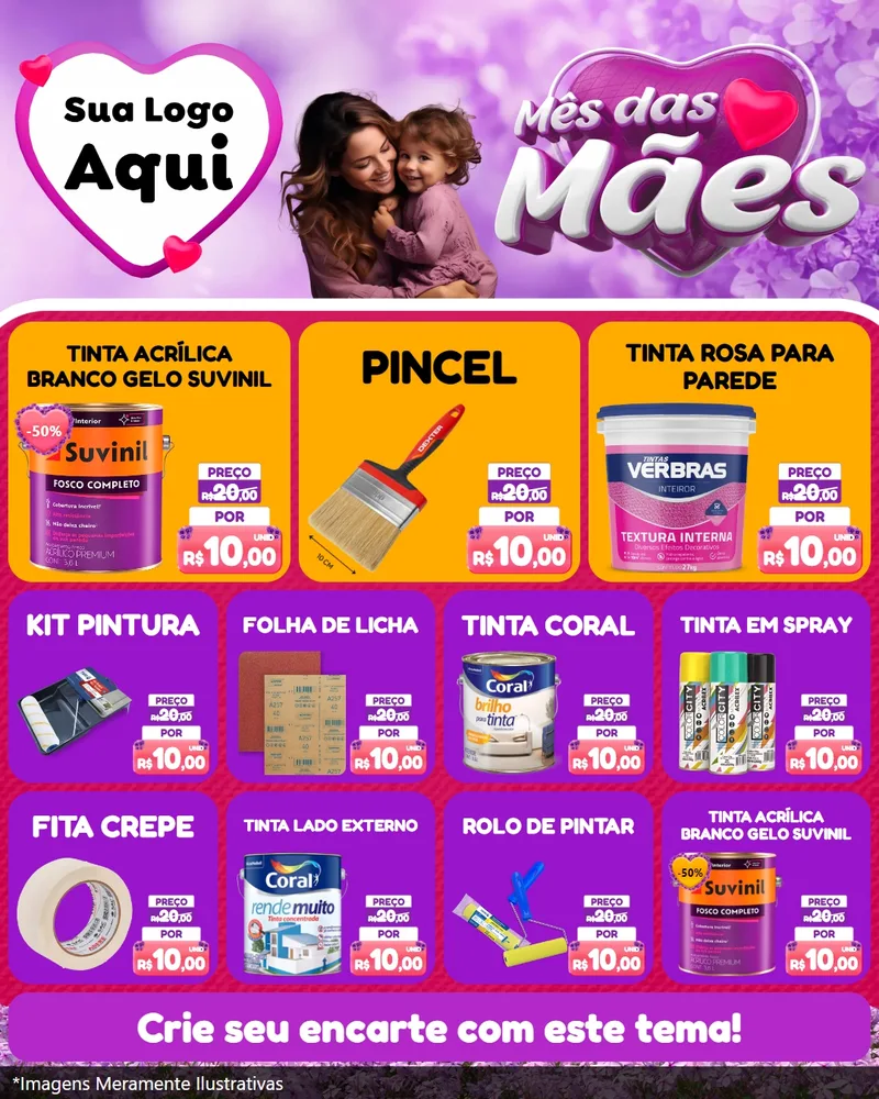 Modelo de Rede Social para Feed Instagram com o tema Mês das Mães para Tintas e Ferramentas