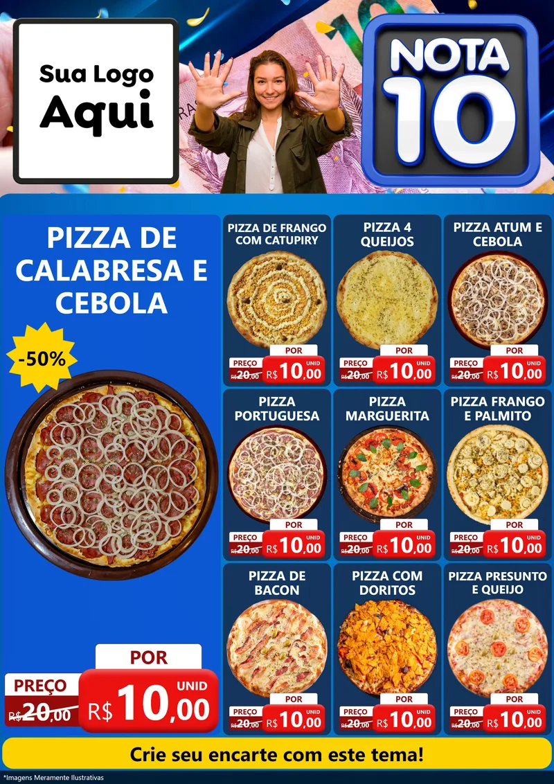 Modelo de Encarte para Encarte A4 Vertical com o tema Nota 10 para Pizzaria