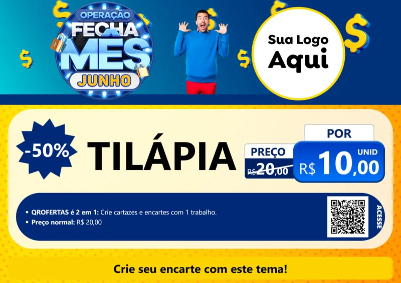 Modelo de Cartaz para Cartaz A4 Horizontal com o tema Operação Fecha Mês, Junho para Peixaria