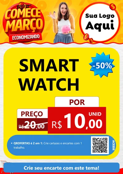 Modelo de Cartaz para Cartaz A4 Vertical com o tema Comece Março Economizando para Informática
