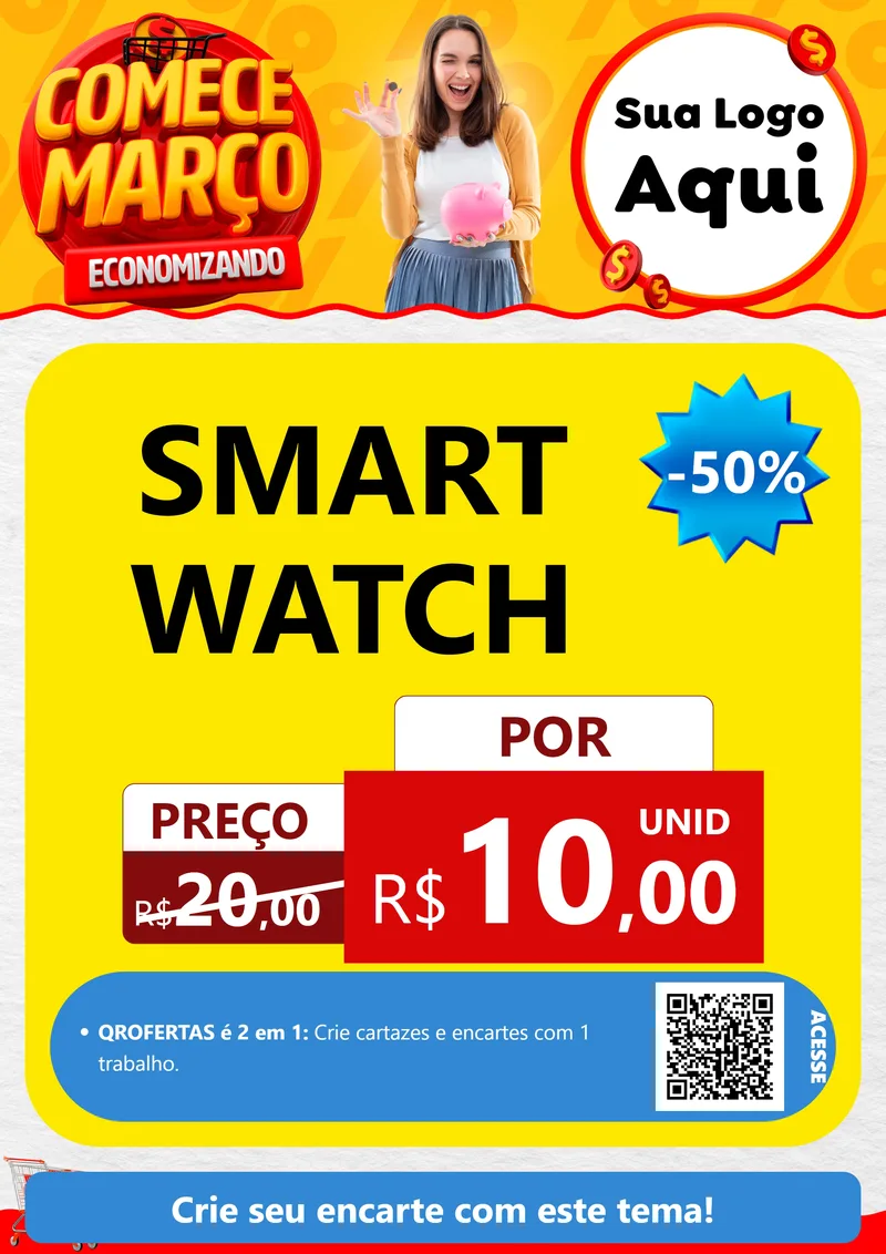 Modelo de Cartaz para Cartaz A4 Vertical com o tema Comece Março Economizando para Informática