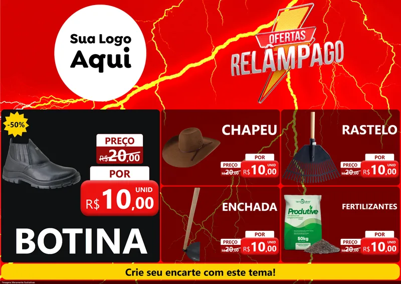 Modelo de Encarte para Encarte A4 Horizontal com o tema Ofertas Relâmpago para Agropecuária