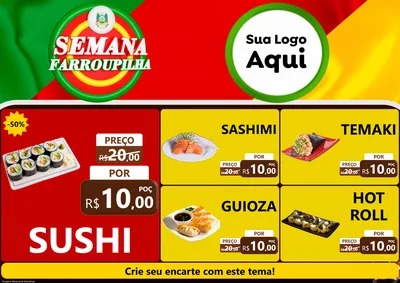 Modelo de Encarte para Encarte A4 Horizontal com o tema Semana Farroupilha para Comida japonesa
