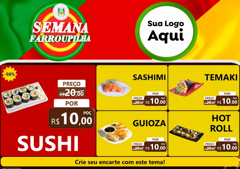 Modelo de Encarte para Encarte A4 Horizontal com o tema Semana Farroupilha para Comida japonesa