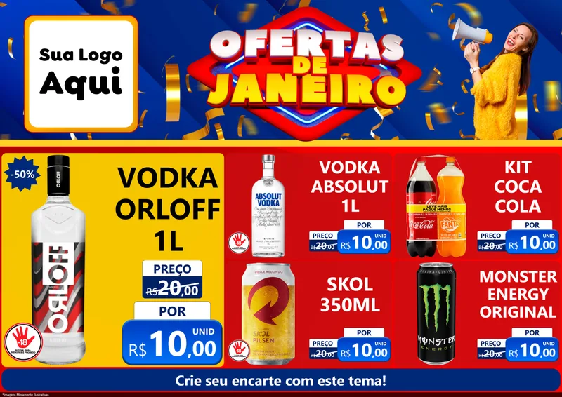 Modelo de Encarte para Encarte A4 Horizontal com o tema Ofertas de Janeiro para Distribuidora de bebidas