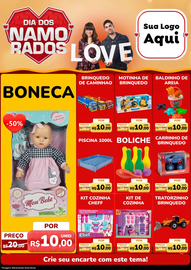 Modelo de Encarte para Encarte A4 Vertical com o tema Dia dos Namorados para Brinquedos